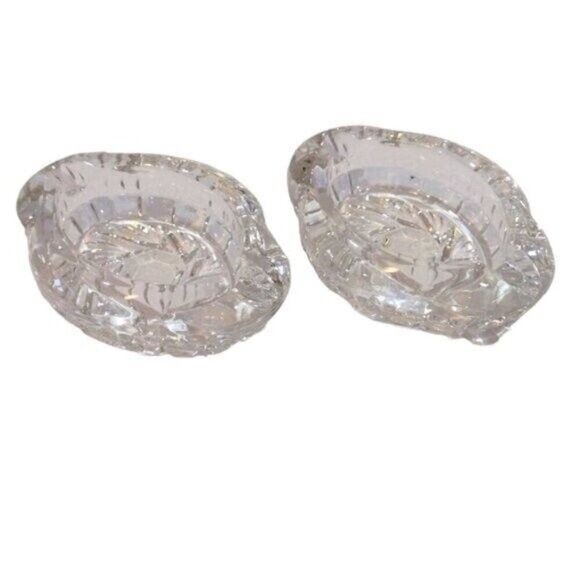 Vintage Set of 2 Lead Crystal Cut Glass Ashtrays/Dishes 6-Point Star in Centers - Picture 1 of 7